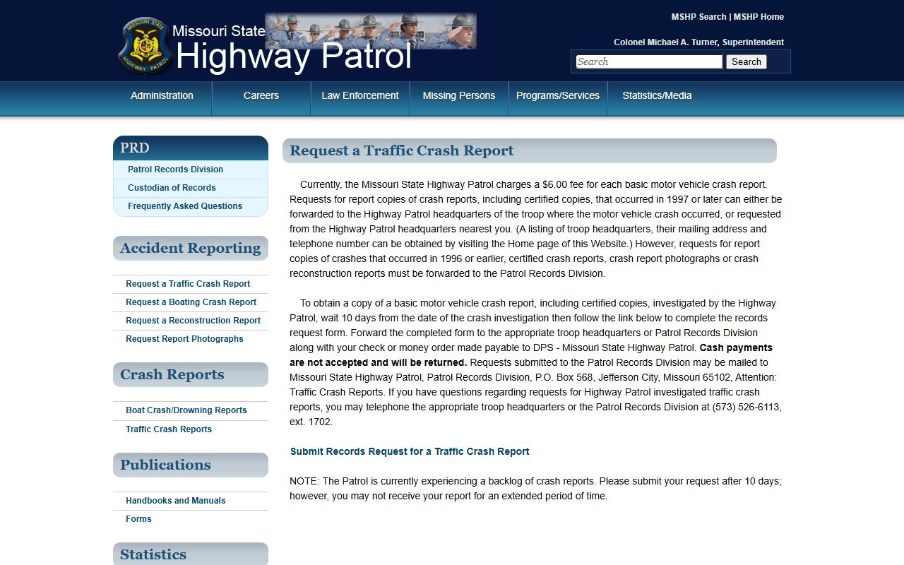St. Francois County warrant records and Missouri State Highway Patrol crash report request channel
